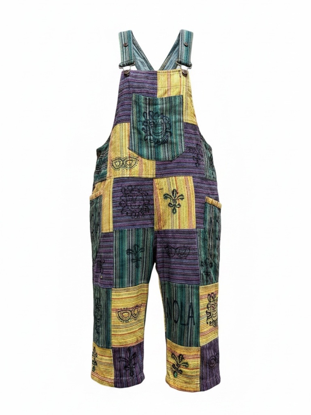 Rising International Multi-Stripe Cotton Overalls in Green, Purple & Yellow - Picture 3 of 8